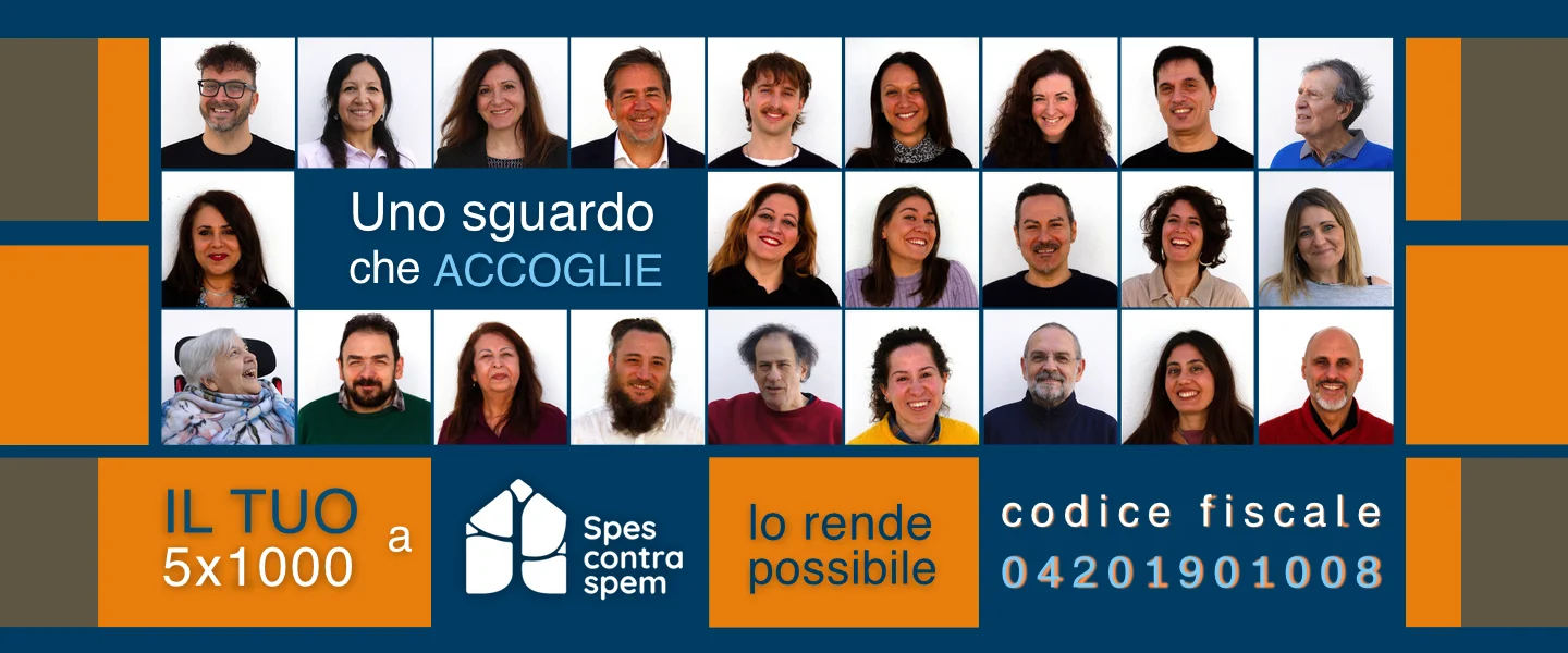 Mosaico di volti delle persone accolte: il 5x1000 Spes contra Spem lo rende possibile, codice fiscale 04201901008